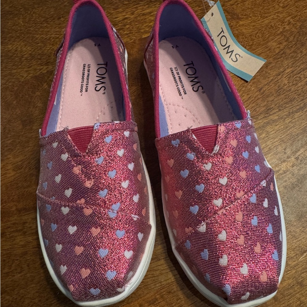 TOMS Pink Heart Slip-On Shoes
